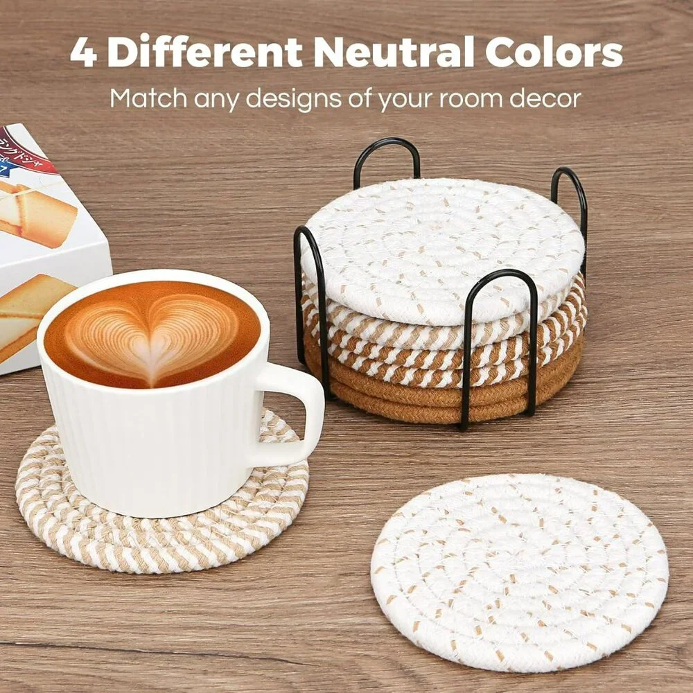 Boho Decor Coasters with Holder‎ Bohemian Rope Farmhouse